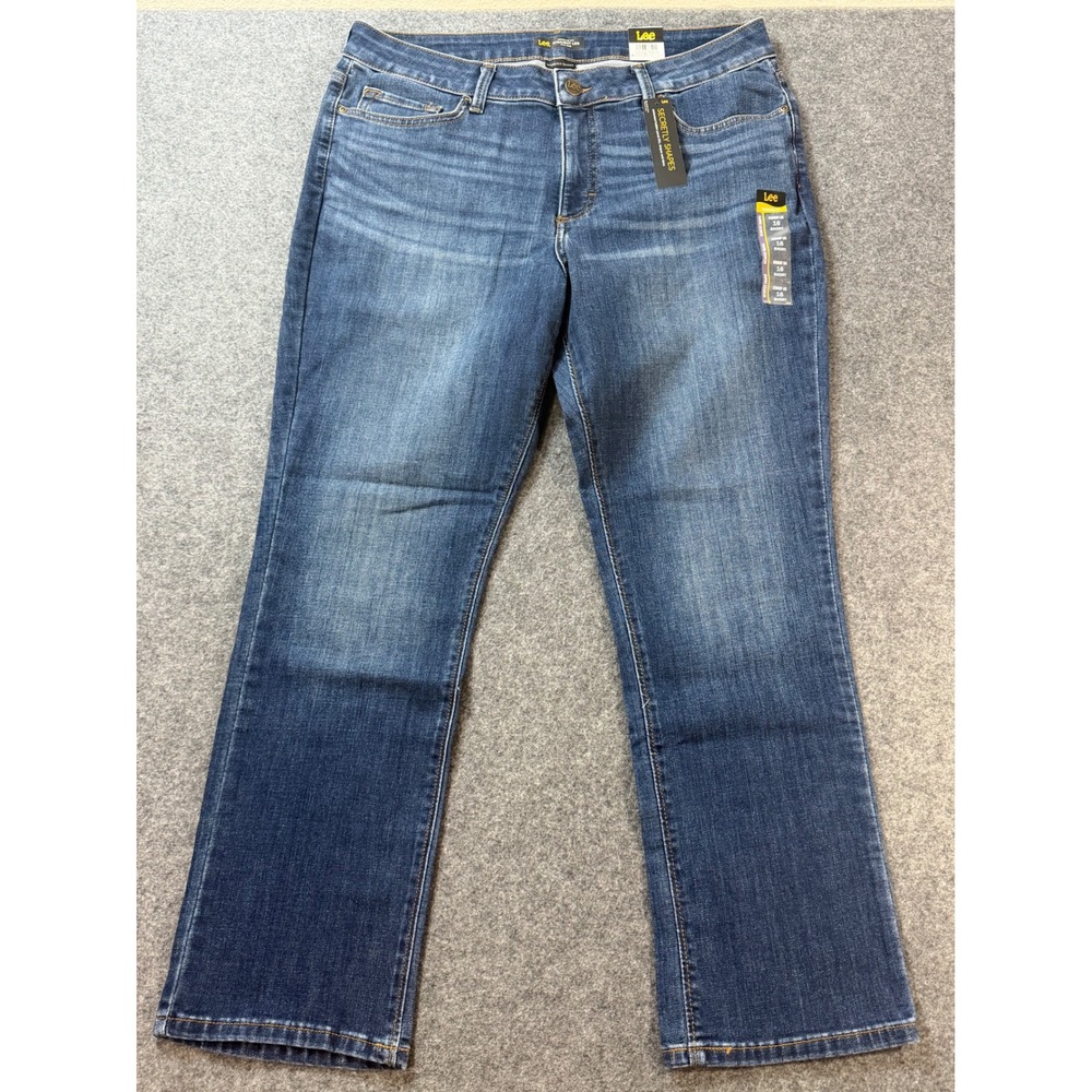 Lee Straight Leg Jeans Women 16 Short Blue NWT Secretly Shapes Mid Rise
